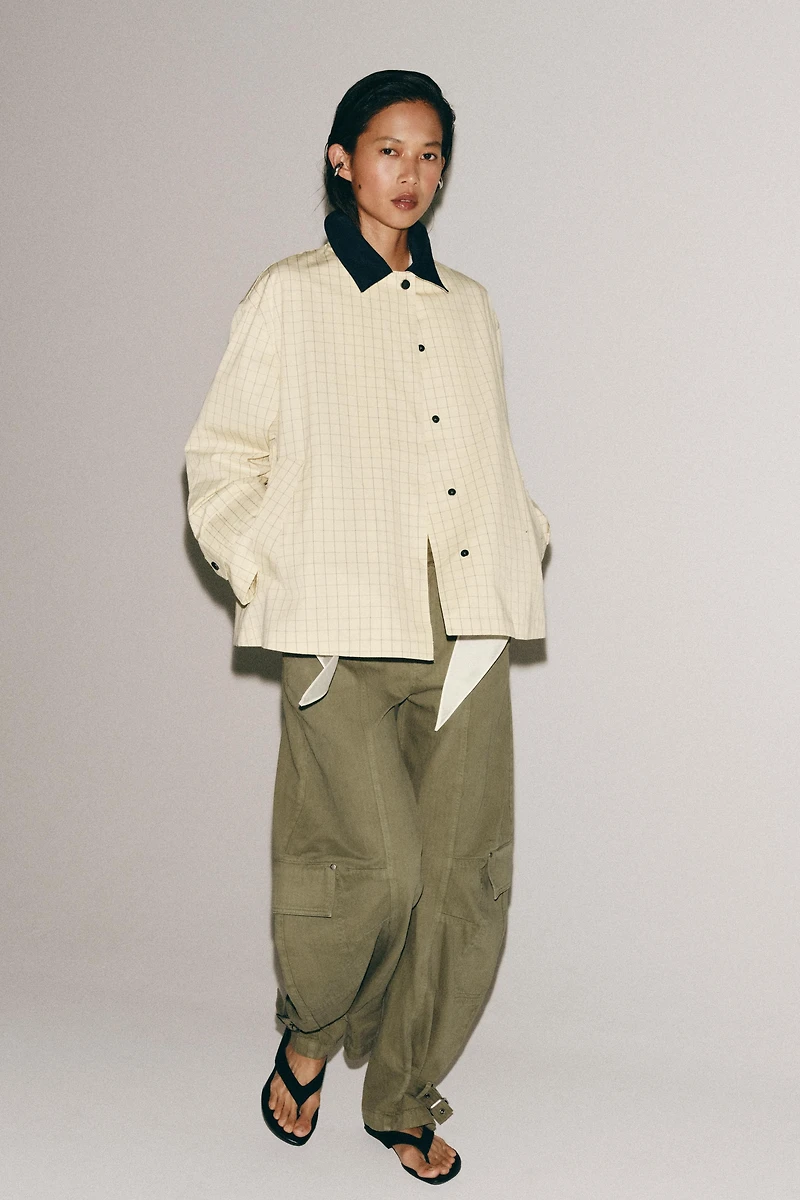 ZW COLLECTION CONTRAST COLLAR PLAID JACKET