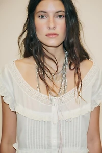 EMBROIDERED GAUZE BOW CROP TOP