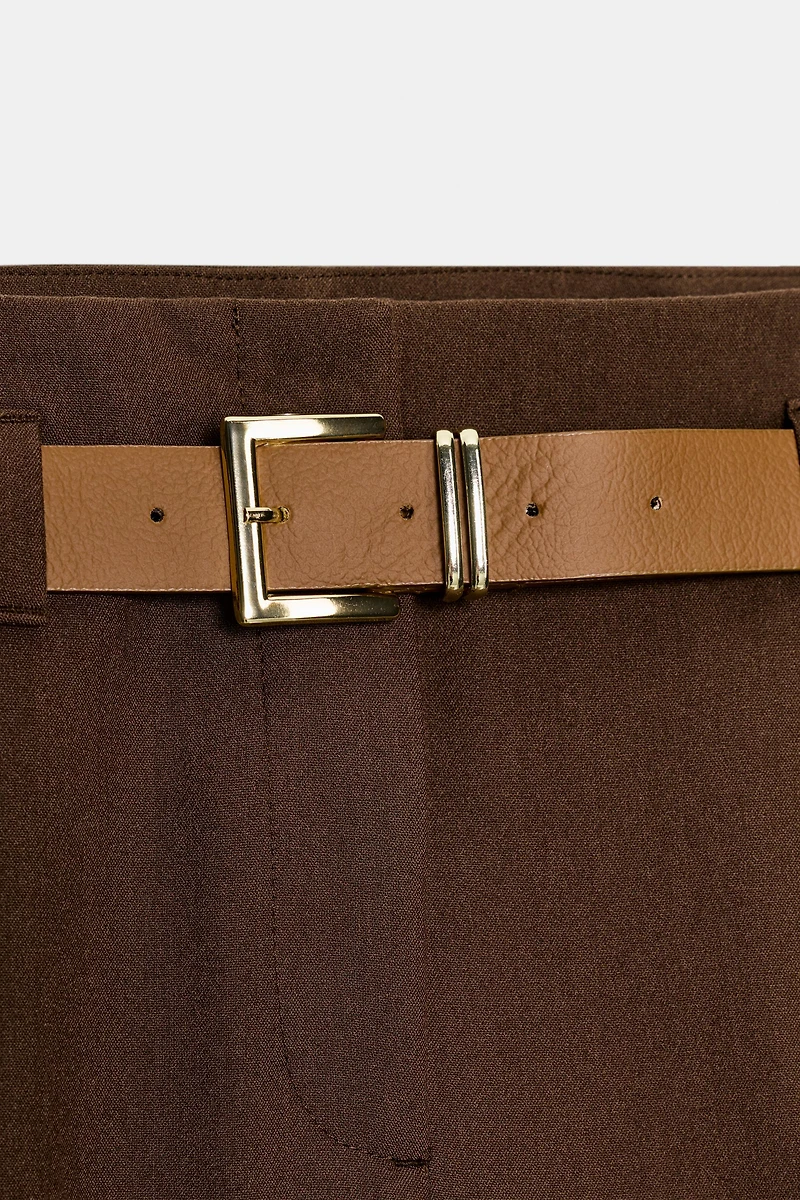 BELTED CUFFED HEM PANTS