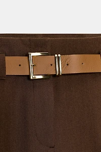 BELTED CUFFED HEM PANTS