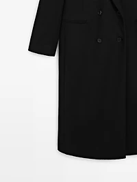 Long double-breasted 100% wool coat
