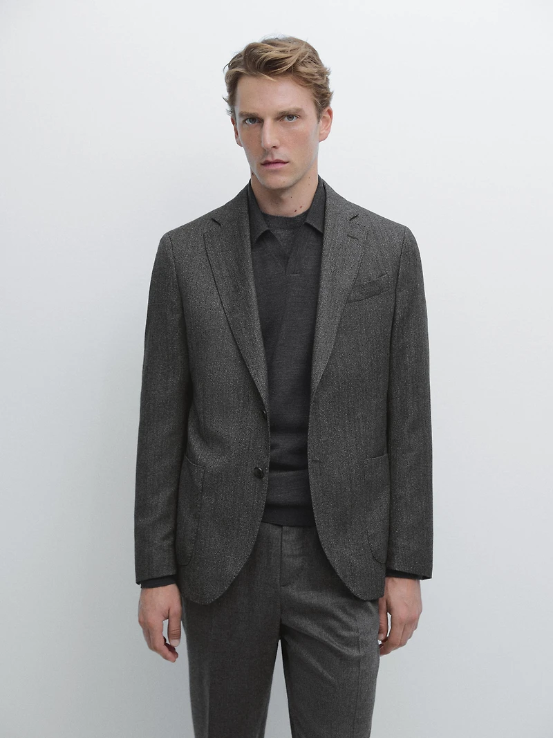 Blazer à chevrons en laine mélangée