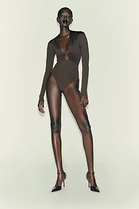 DRAPED POLYAMIDE BODYSUIT