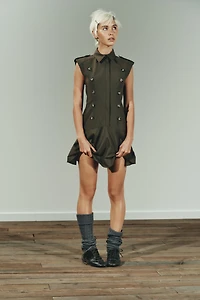 SHORT DRESS WITH SHOULDER PADS AND RUFFLES