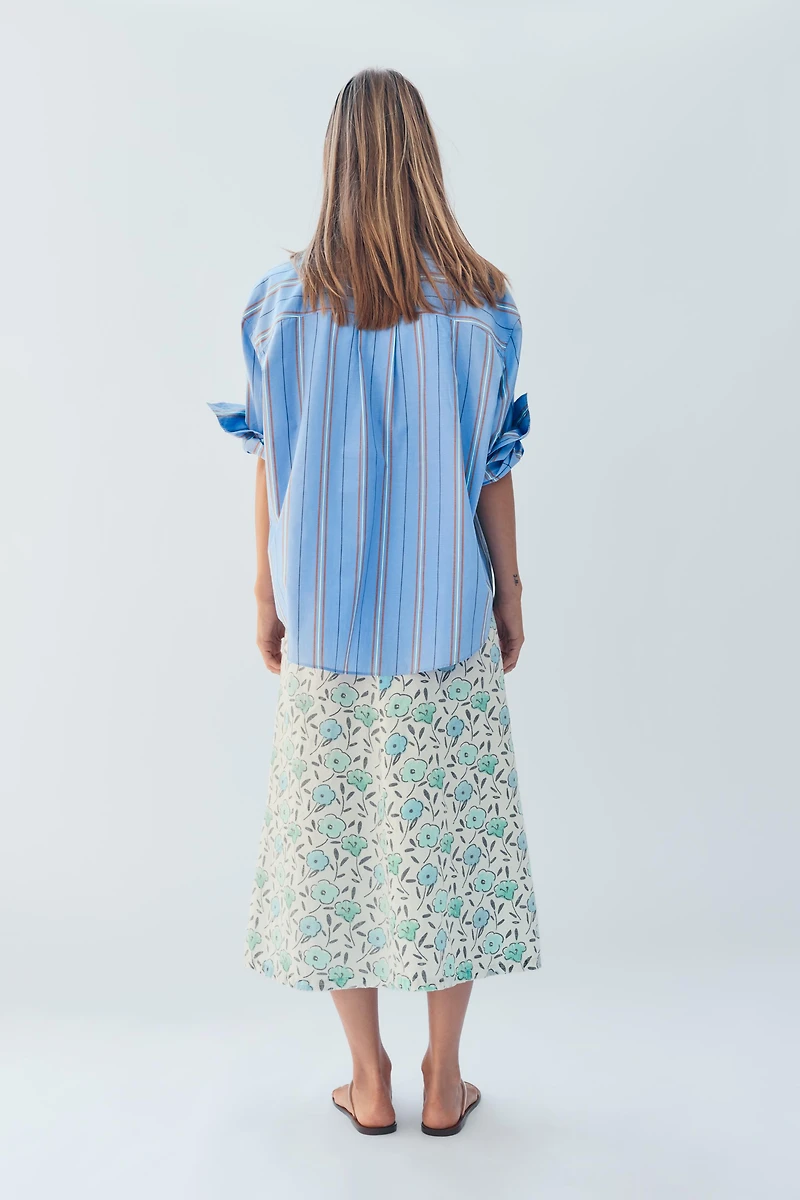 LIMITED EDITION FLORAL LINEN BLEND MIDI SKIRT