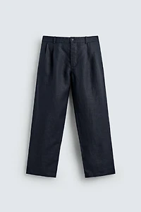 100% HEMP PLEATED WIDE FIT PANTS