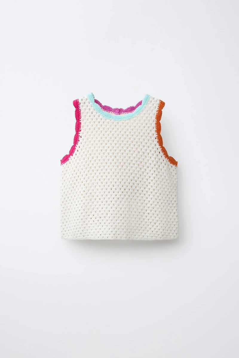 CONTRAST CROCHET KNIT TOP