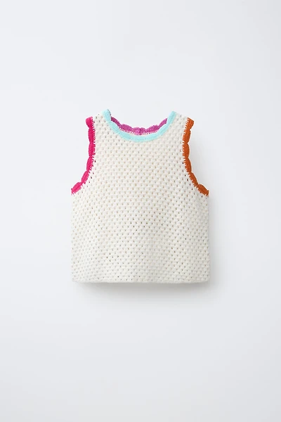 CONTRAST CROCHET KNIT TOP