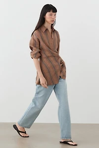 Chemise croisée à rayures 100 % lin