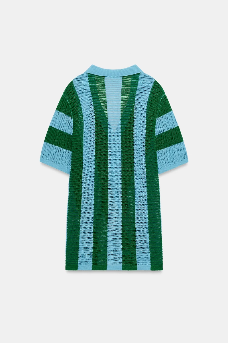 STRIPED SHORT SLEEVE KNIT CARDIGAN