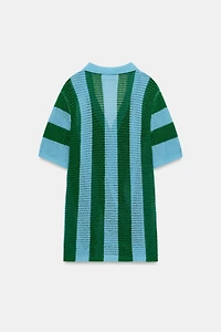 STRIPED SHORT SLEEVE KNIT CARDIGAN