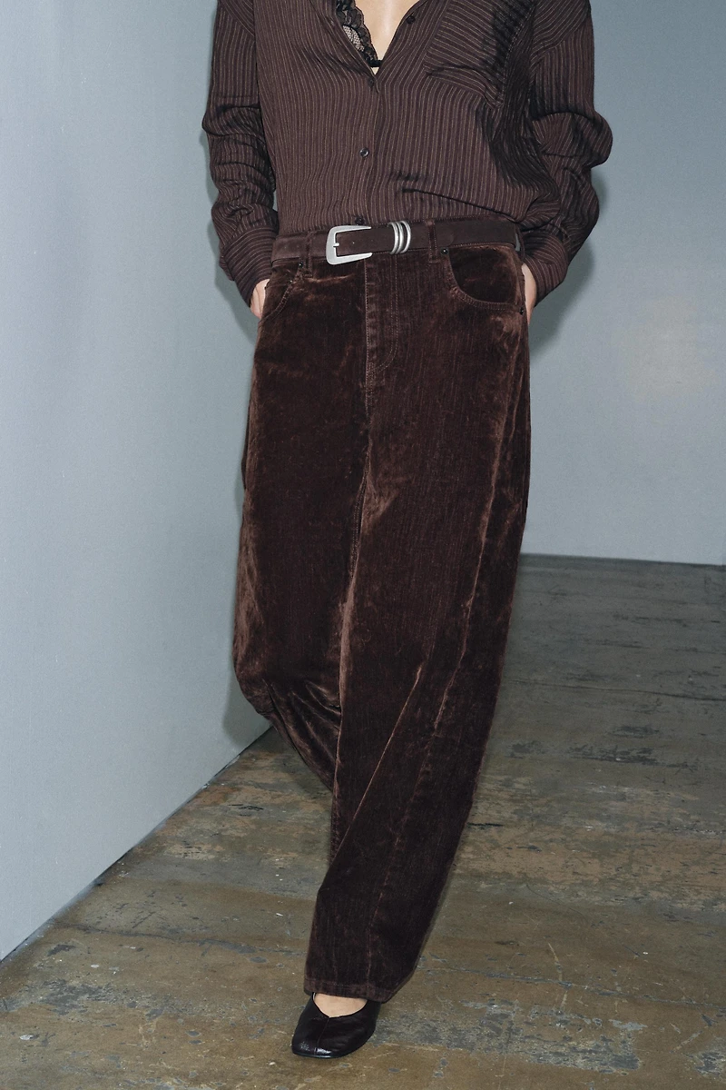 ZW COLLECTION HIGH-WAISTED FLOCKED BALLOON JEANS