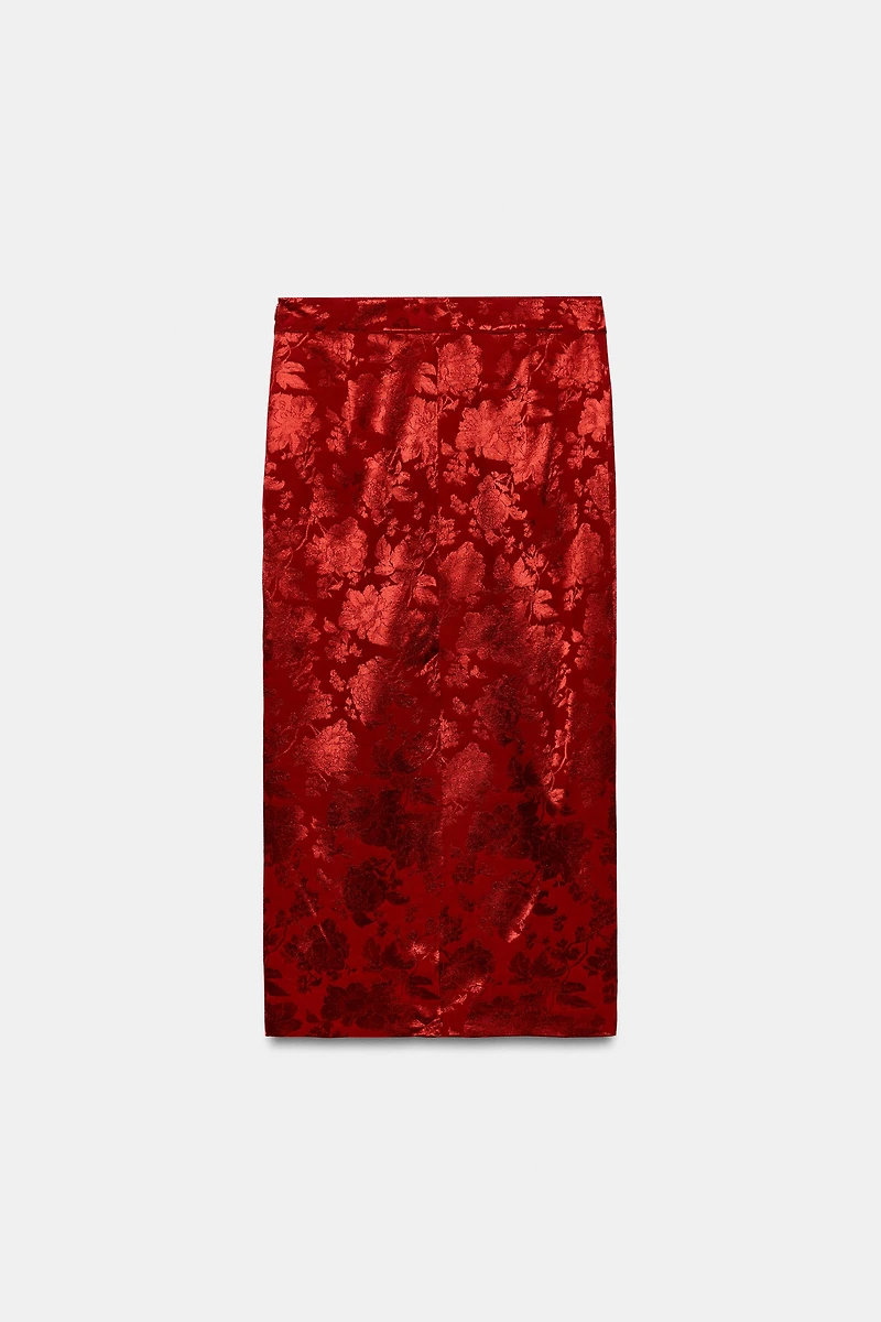 JUPE MI-LONGUE JACQUARD FLEURS