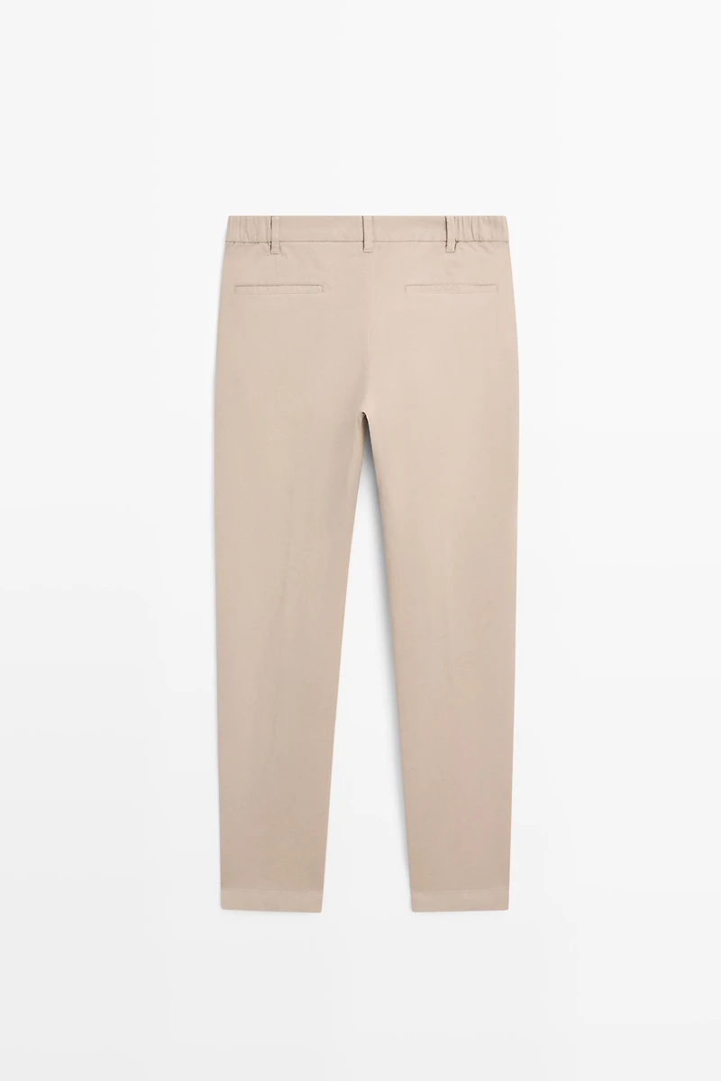 Cotton blend slim fit trousers