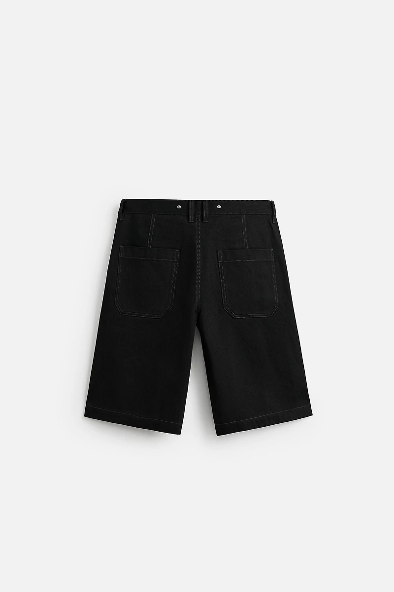 STITCHED BAGGY FIT DENIM SHORTS