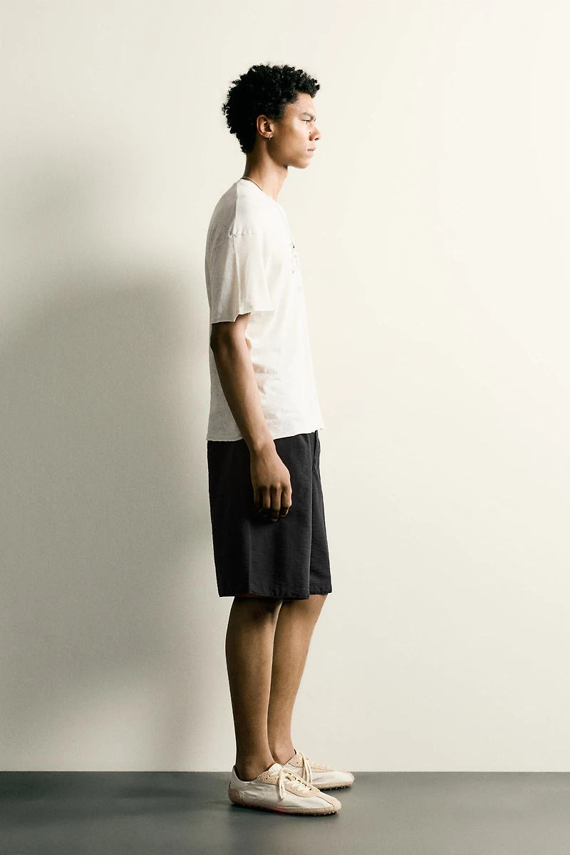 WASHED COTTON-LINEN T-SHIRT WITH TEXT