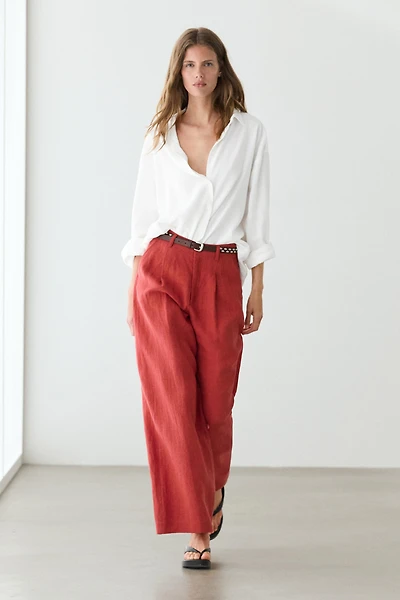 Loose fit high-waist linen trousers