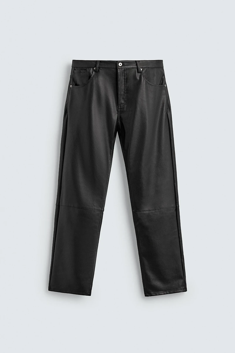 FAUX LEATHER STRAIGHT FIT PANTS