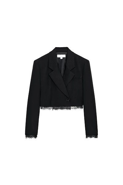 COMBINATION LACE BLAZER WITH SHOULDER PADS