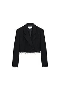 COMBINATION LACE BLAZER WITH SHOULDER PADS
