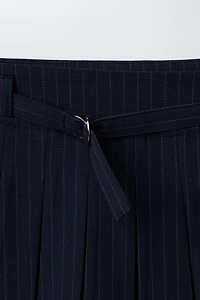 PINSTRIPE BELTED SKIRT