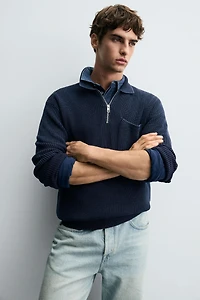 WASHED TEXTURED KNIT POLO SHIRT