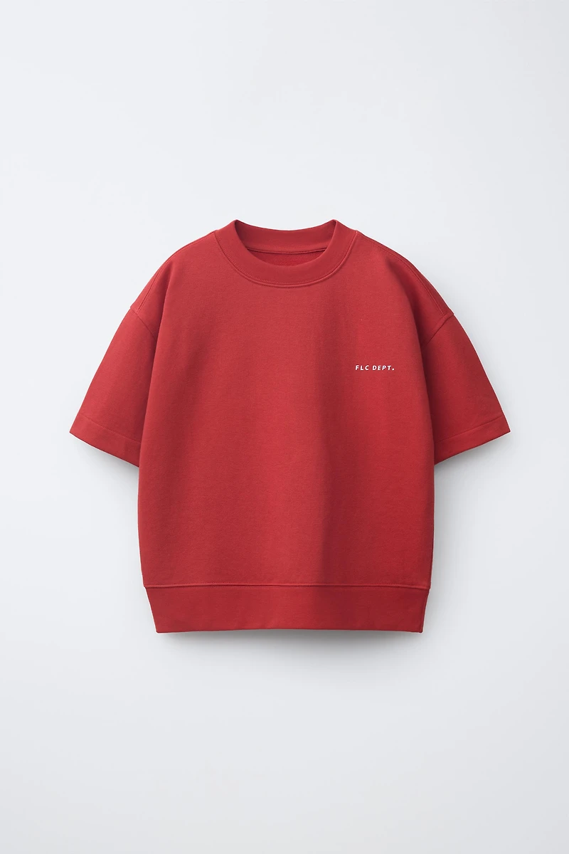 SHORT SLEEVE TEXT SWEATSHIRT