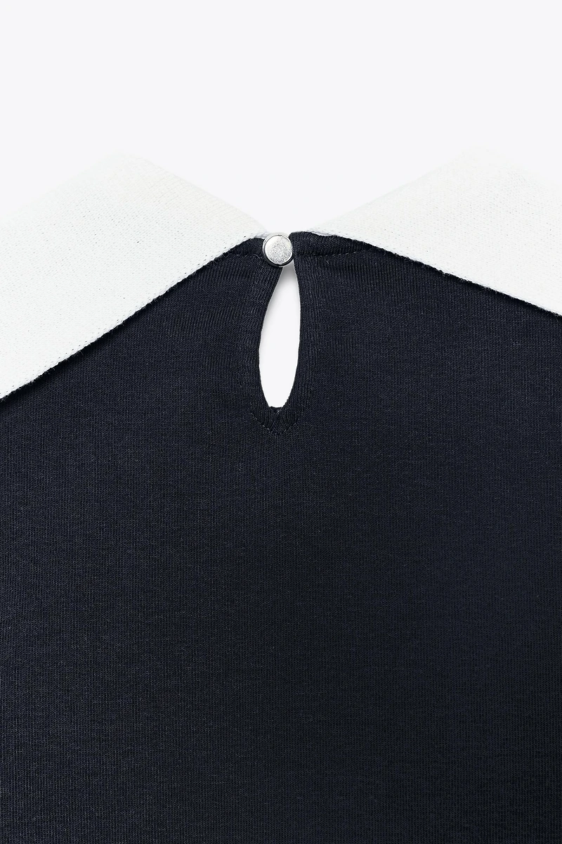 KNIT COLLAR BOW T-SHIRT