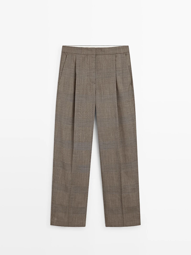 Check wool suit trousers