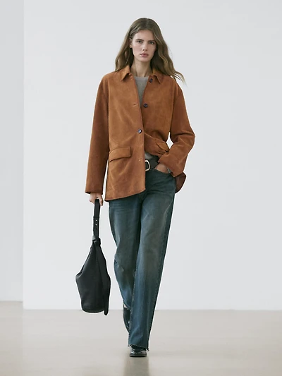 Veste en cuir finition daim