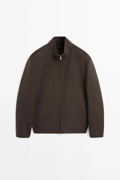 Wool blend double-fabric jacket with high neck