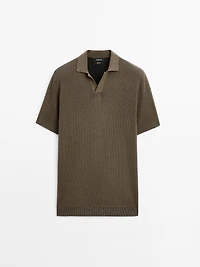 Textured knit V-neck polo shirt