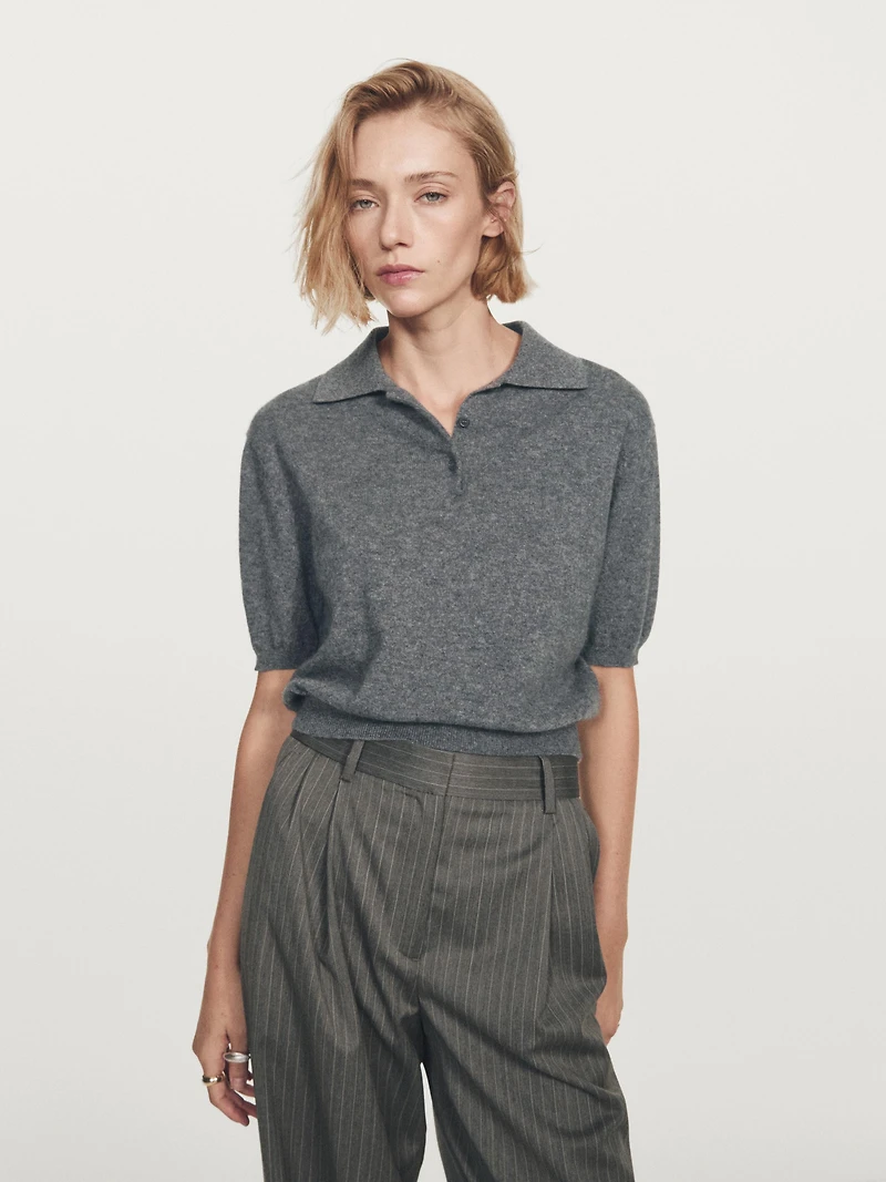 100% cashmere knit short sleeve sweater