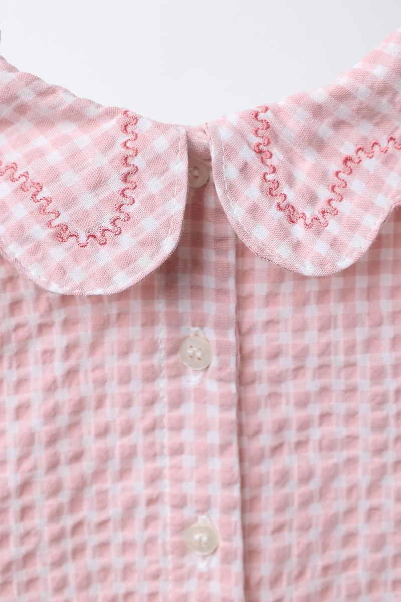 EMBROIDERED GINGHAM TEXTURED BODYSUIT