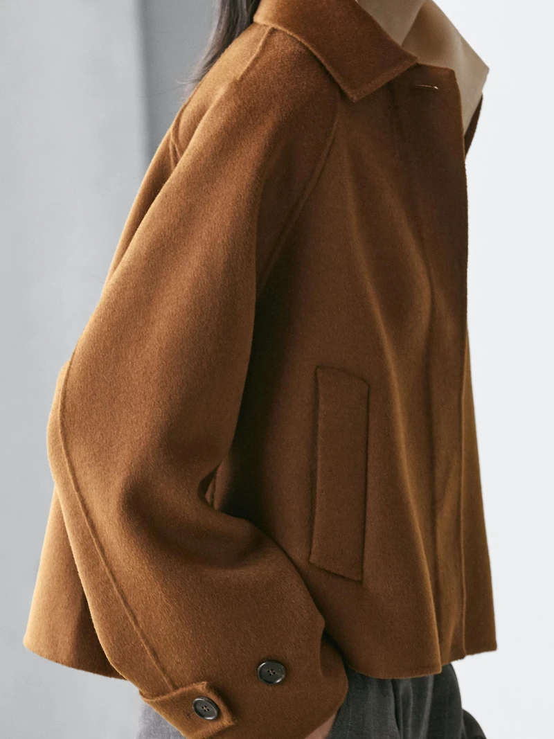 Short wool blend raglan sleeve coat