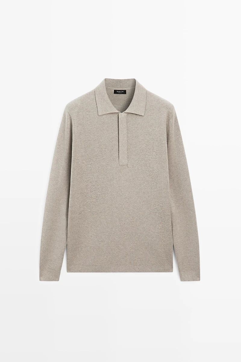 Cotton blend knit zip polo sweater