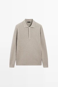 Cotton blend knit zip polo sweater