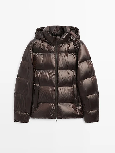 Water-repellent satin puffer jacket