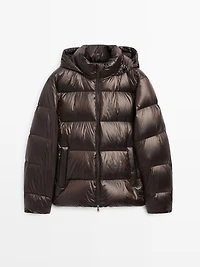 Water-repellent satin puffer jacket