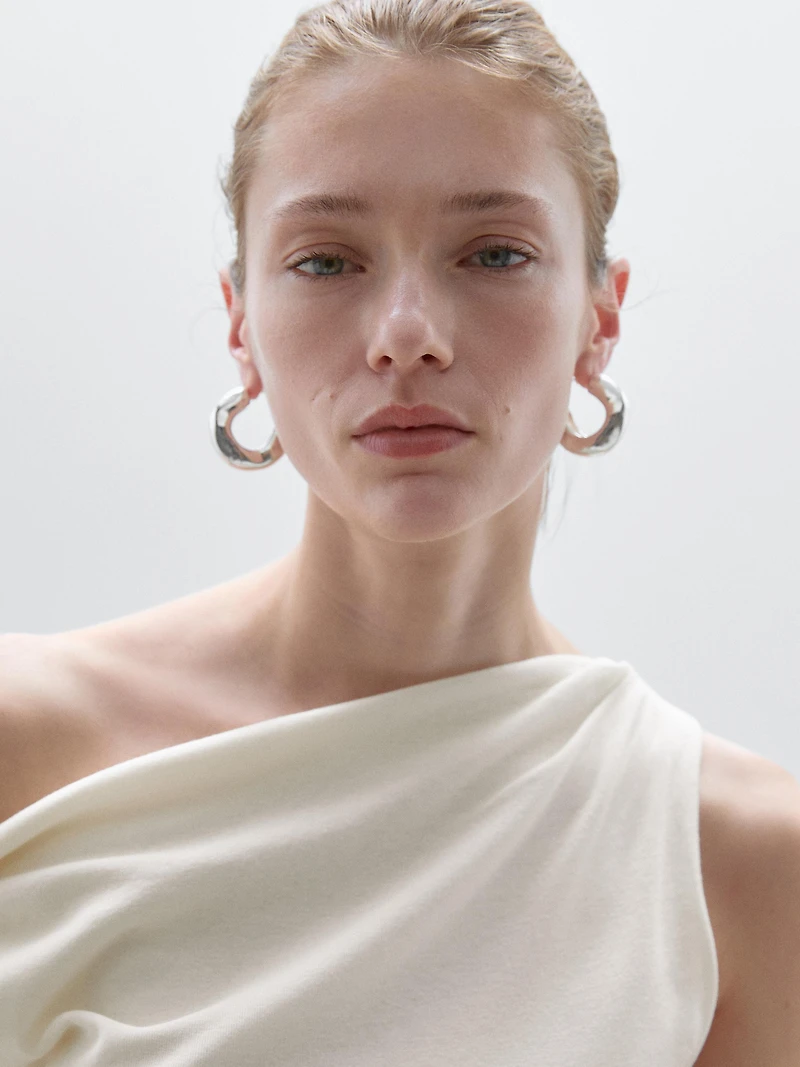 Draped cotton top with knot detail