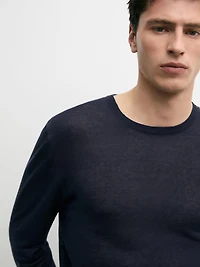 Linen and cashmere knit crew neck sweater