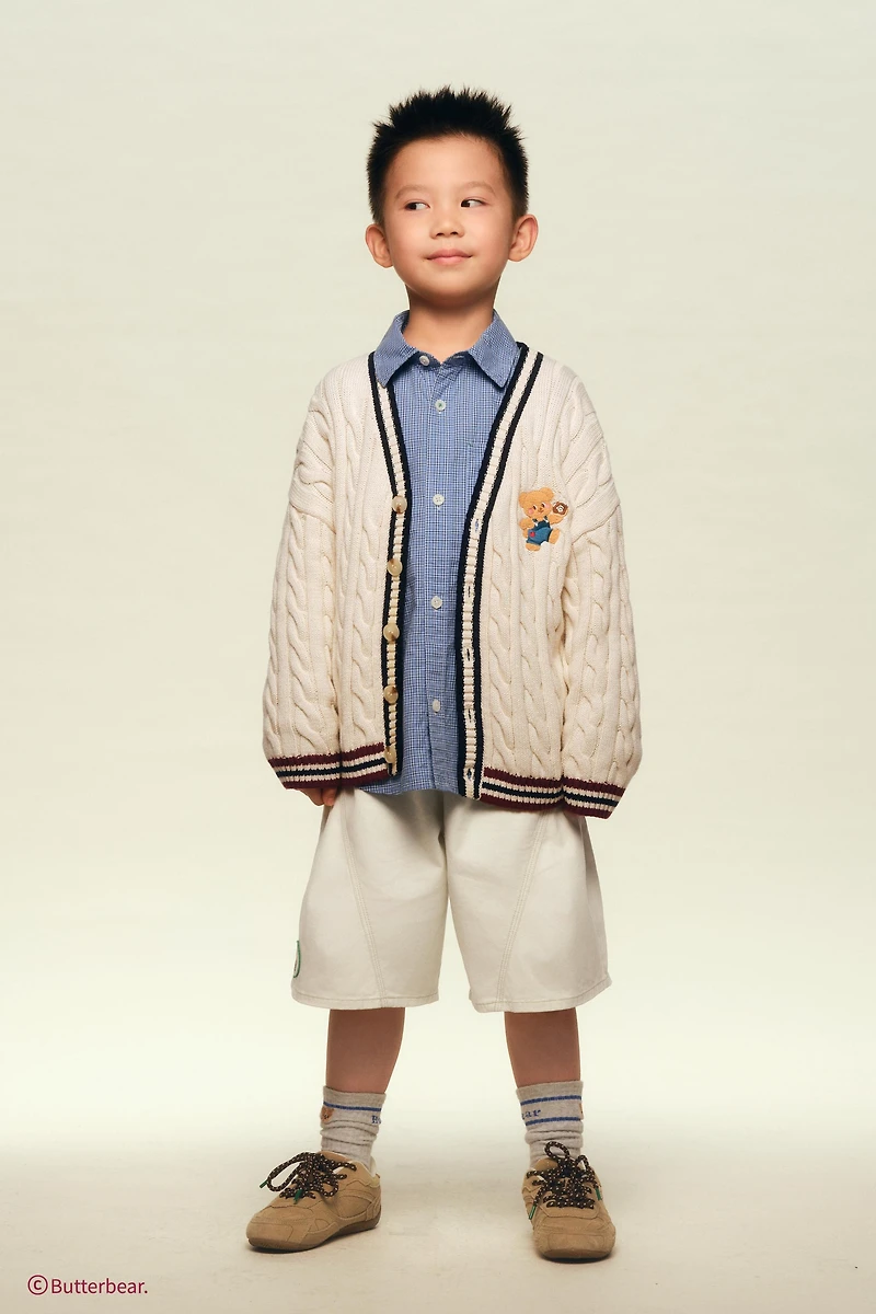 BUTTERBEAR © EMBROIDERED CABLE-KNIT CARDIGAN