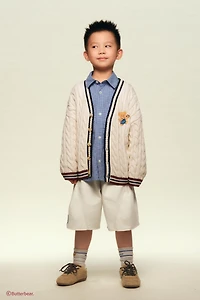 BUTTERBEAR © EMBROIDERED CABLE-KNIT CARDIGAN