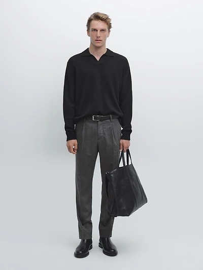 Pantalon à pinces en flanelle de laine mélangée