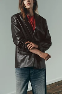 FAUX LEATHER STRAIGHT FIT BLAZER