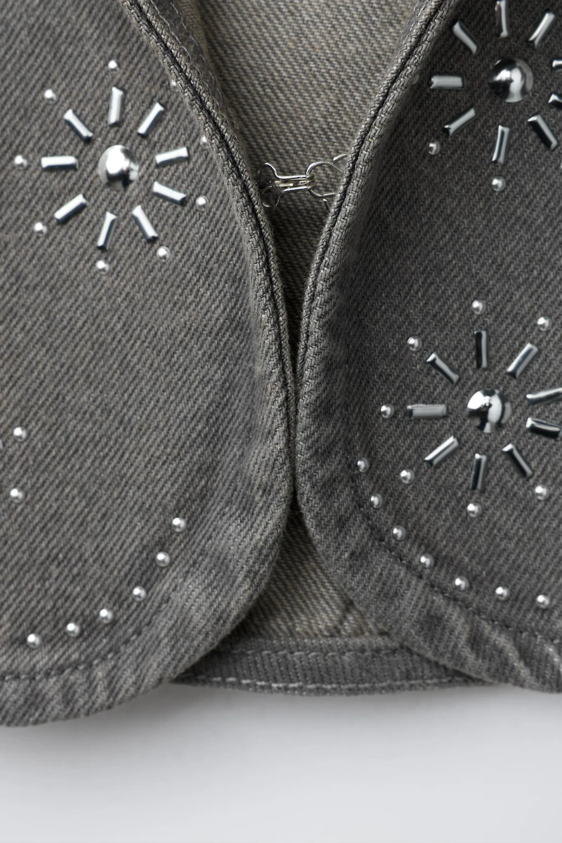 RHINESTONE DENIM VEST