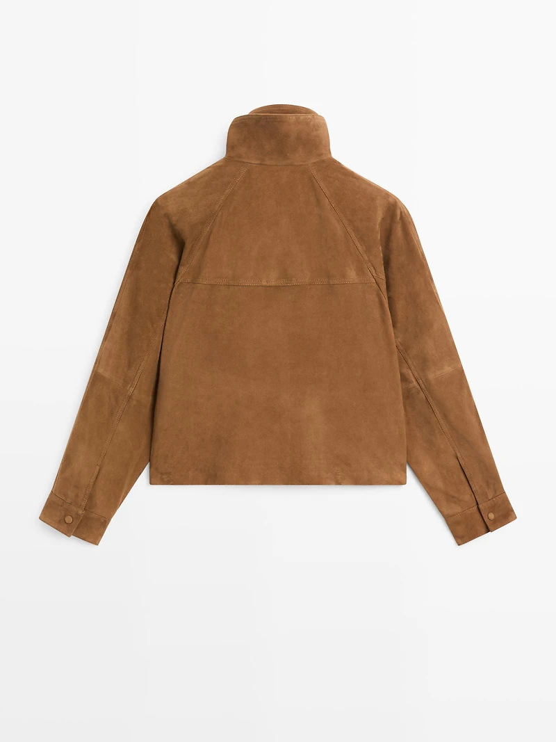 Blouson boutons fantaisie en cuir finition daim