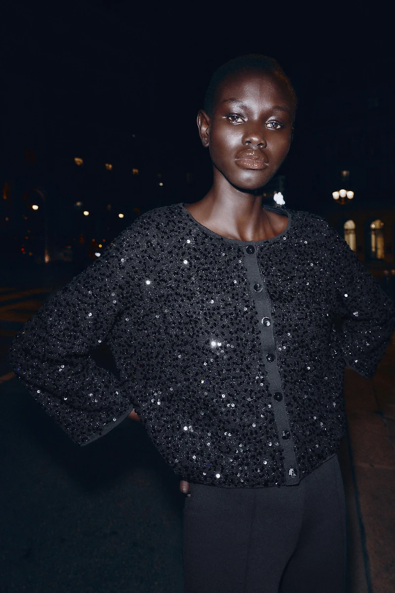 SEQUIN KNIT CARDIGAN