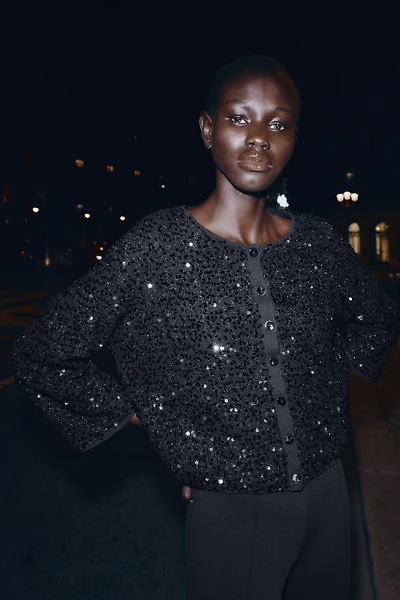 SEQUIN KNIT CARDIGAN