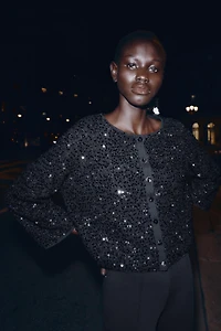 SEQUIN KNIT CARDIGAN